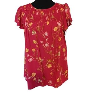 NEW CeCe Floral Smocked Cap Sleeve Cottagecore Blouse Top Womens Sz XS NWT